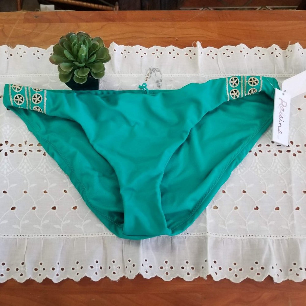 Raisins Pretty Please Embroidered Low-Rider Bikini Size Large
