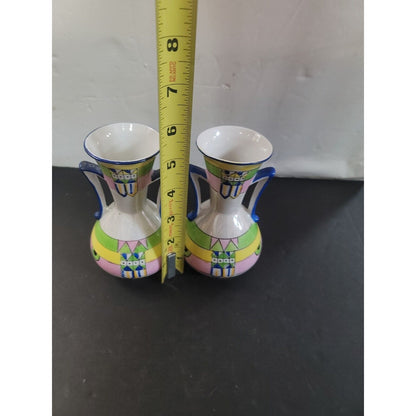 pair Of Two Gold Castle Two Handle Vase Made in Japan 5 1/8" tall x 3" wide