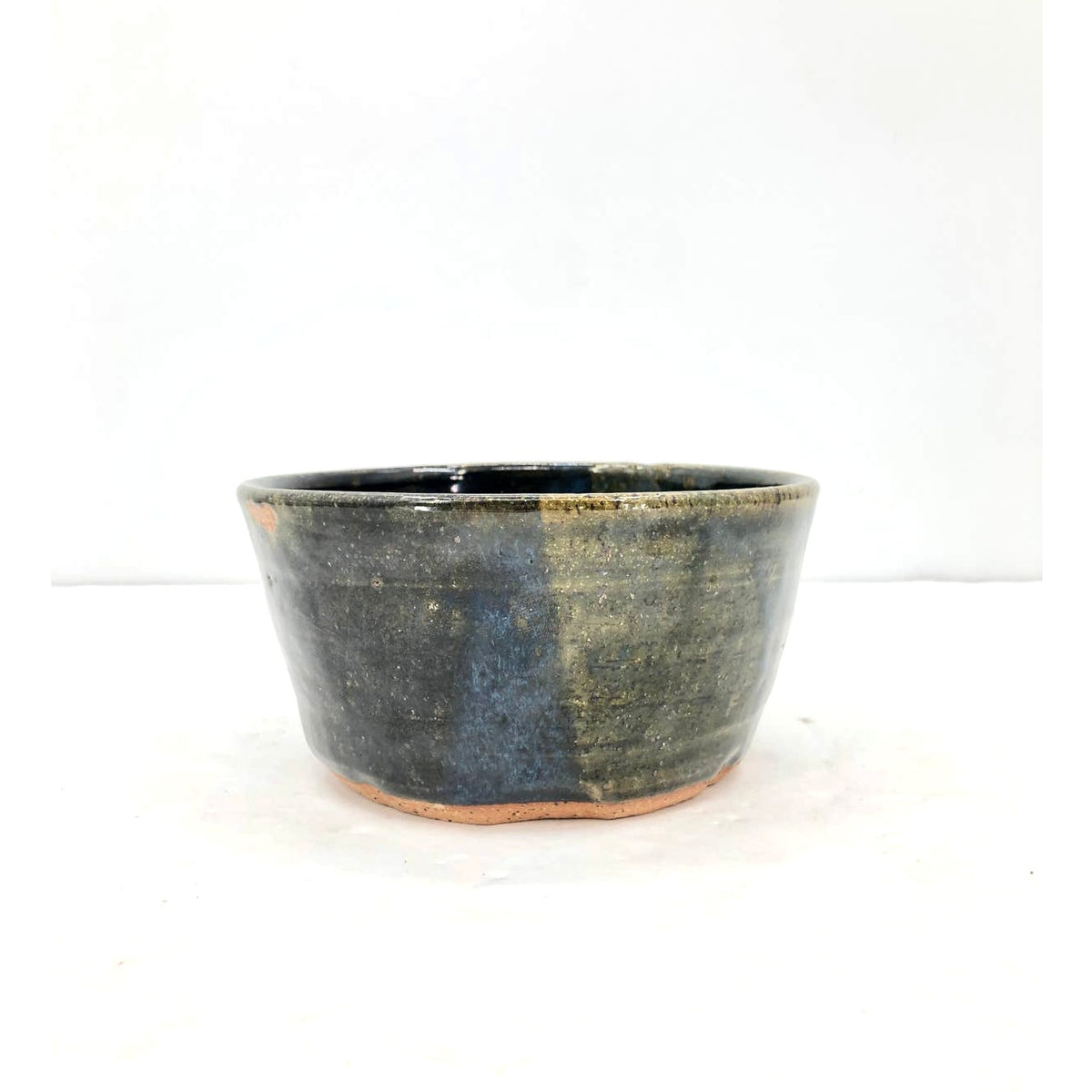 Vintage Blue Green Ceramic Bowl Modern Salt Glazed Earthenware Art Pottery