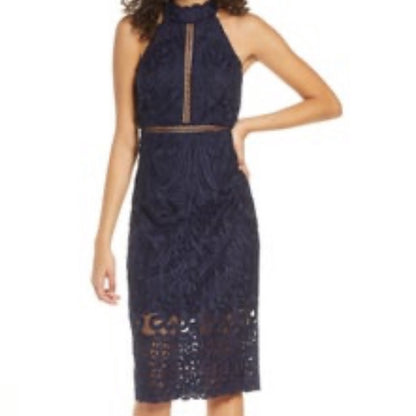 Bardot size 4 Blue Hana Lace Halter Cocktail Dress cocktail Strappy Backless