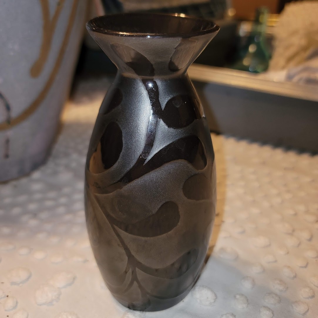 Vintage Vase Ceramic Ebony two tone black on black Matte and High Gloss