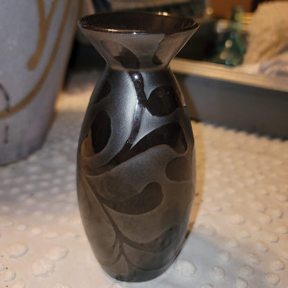 Vintage Vase Ceramic Ebony two tone black on black Matte and High Gloss