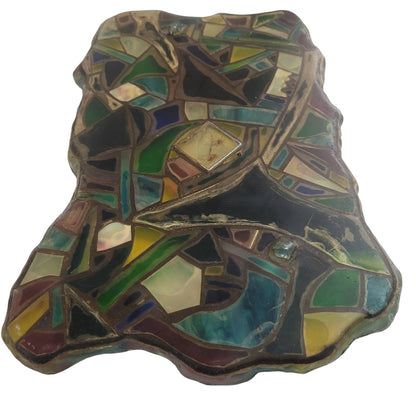 Fused glass Art tray mosaic Abstract Design Heavy Sign Peter 05 Vintage platter