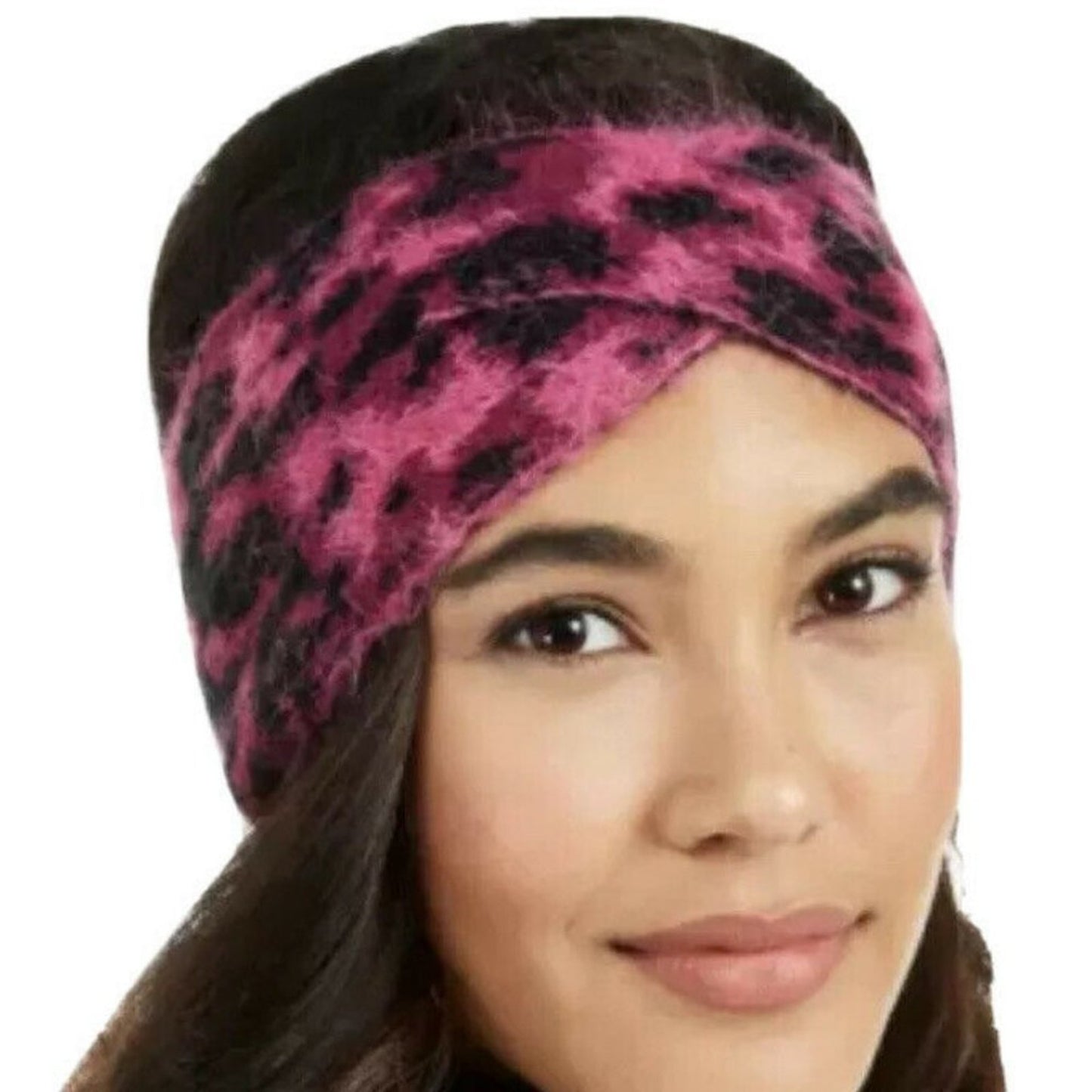DKNY Fuzzy Animal Print Knit Twist Headband Wrap ear Warmer Hat Accessories