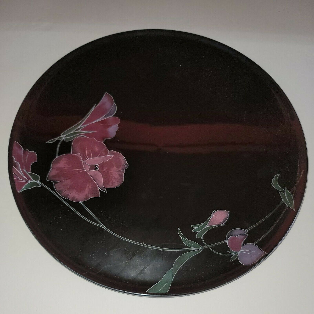 Mikasa Tango China 12 1/4" Flat Cake Serving Plate w/ server black purple floral
