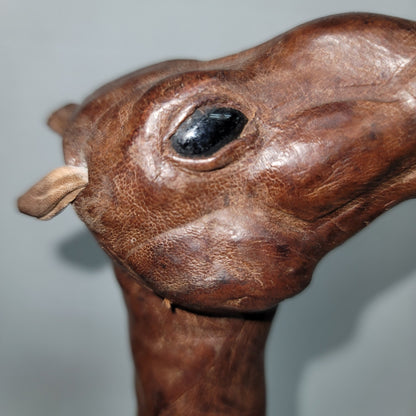 Vintage large Leather  wrapped sculpture camel 14" glass eyes souvenir handmade