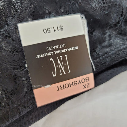 NWT INC Plus Size Sissy Lace Boyshort Deep Black 2X