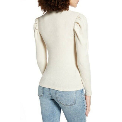 BP. Cozy Puff Sleeve Top Ribbed Long Sleeve Shirt Crew Neck Ivory X-Large NWT