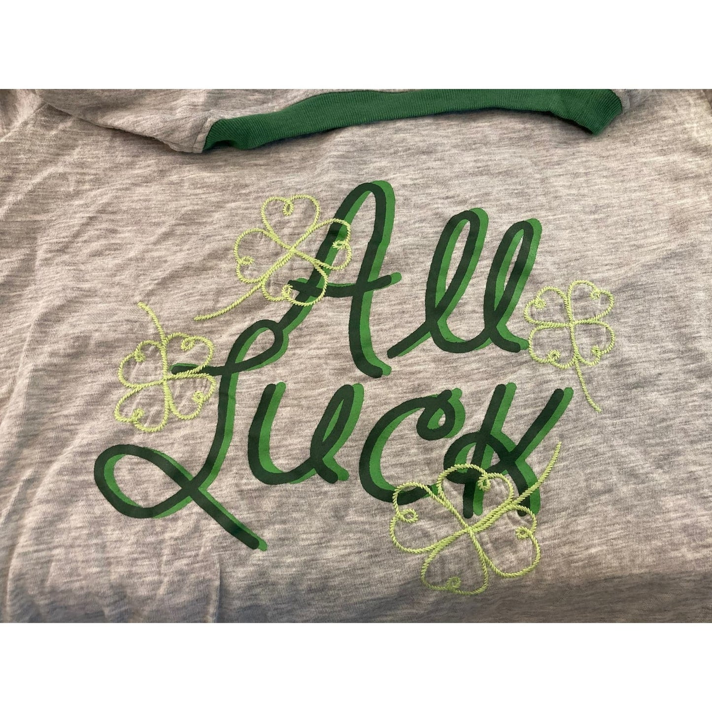 Halogen "All Luck" Embroidered St. Patrick's Day Tee Sz XXS/2X Small in Grey NWT