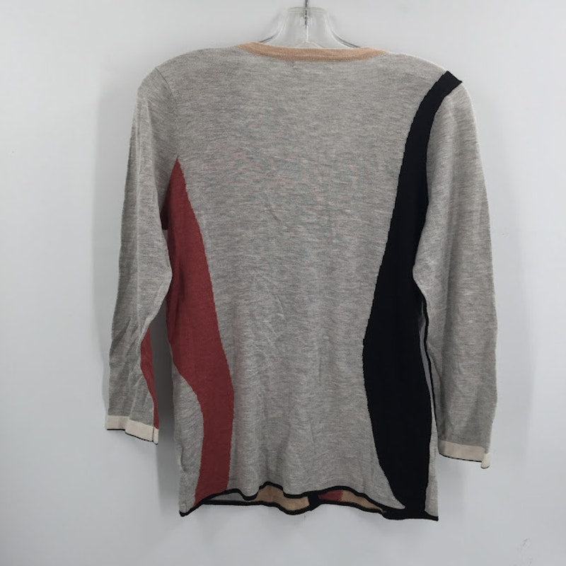 Nic and Zoe button up cardigan sweater lightweight small geometric brown gray