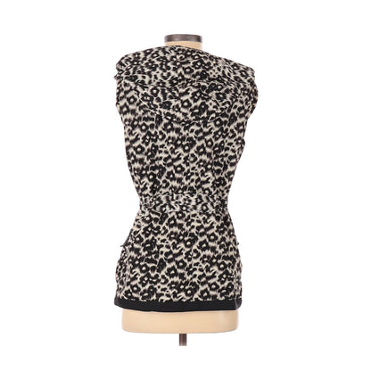 T Tahari Ruffle Hooded Tie Waist Sleeveless Vest Small animal print leopard