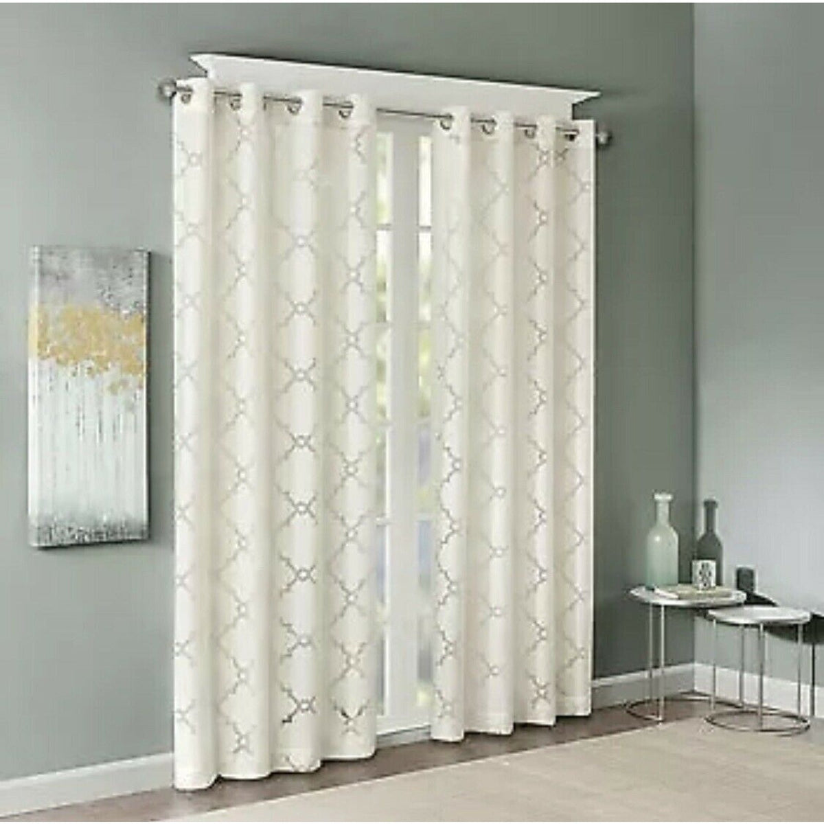 Madison Park EDEN cream 50x95 Fretwork Burnout Sheer Panel LOT OF 2 pkgs NEW