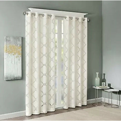 Madison Park EDEN cream 50x95 Fretwork Burnout Sheer Panel LOT OF 2 pkgs NEW