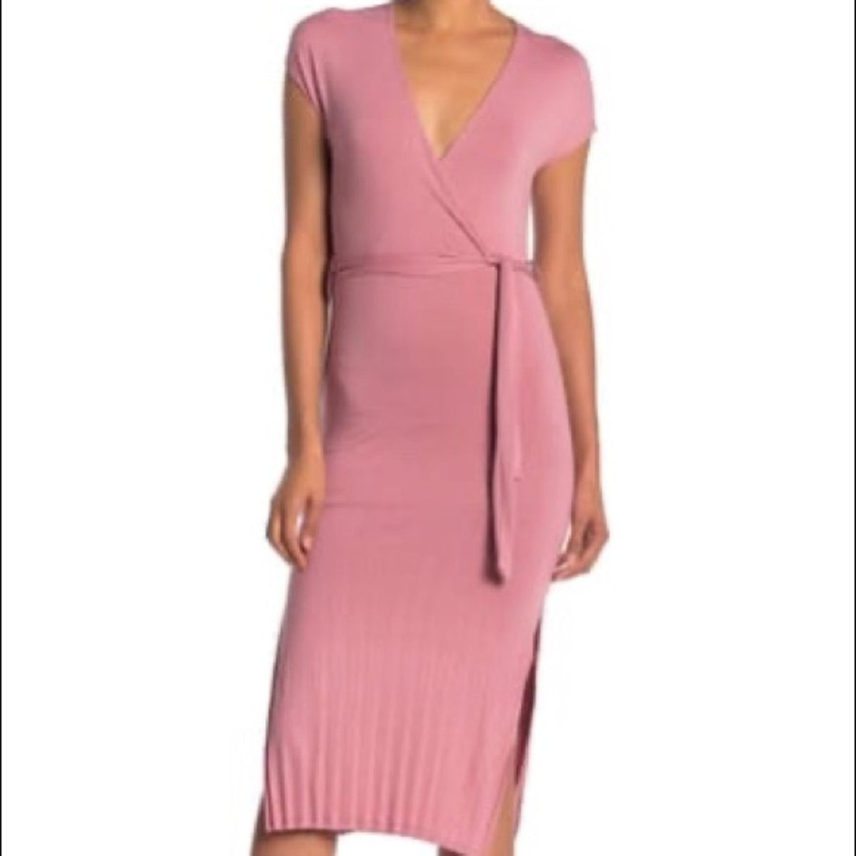 Velvet Torch Cap Sleeve Faux Wrap Midi Dress Size Small
