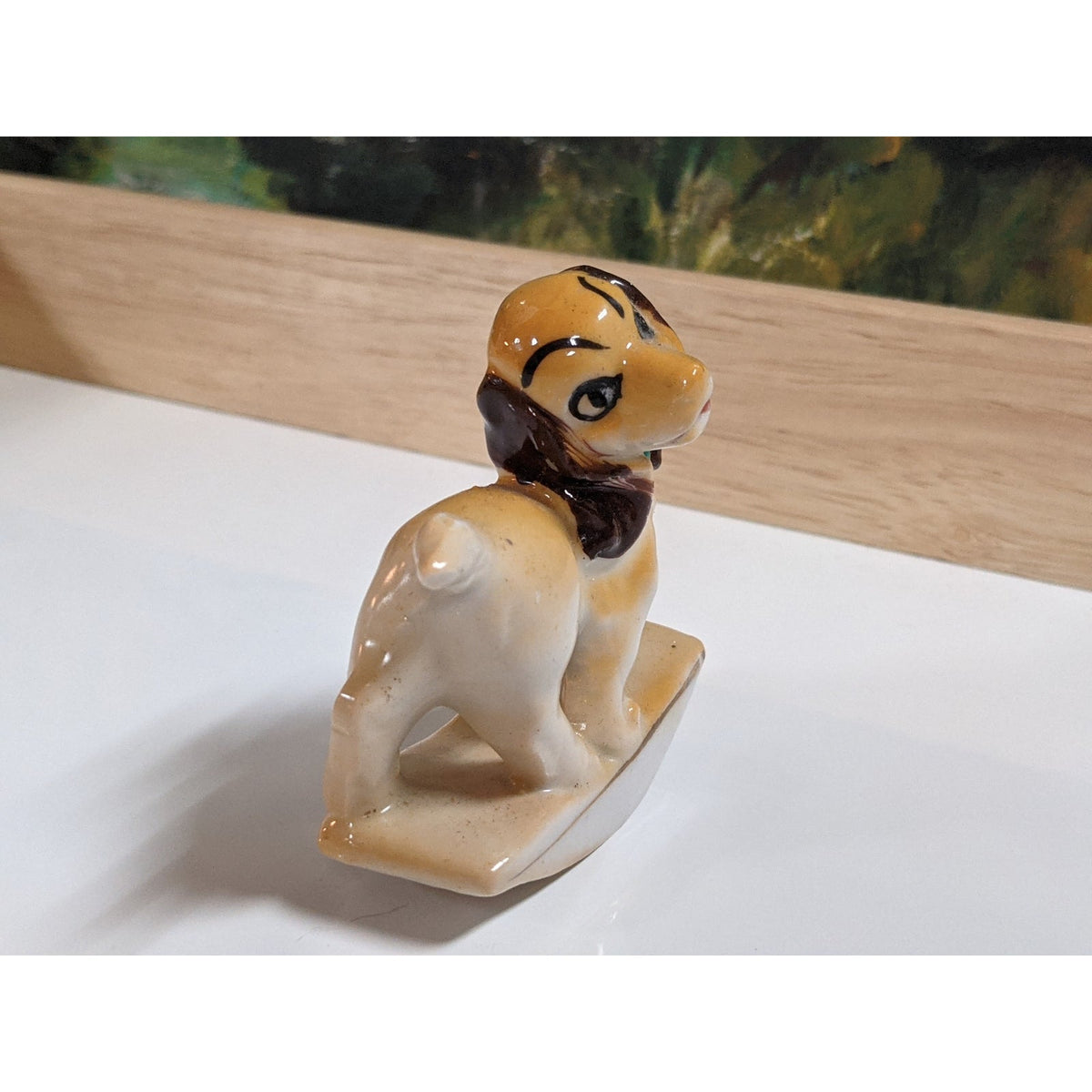 Vintage Lady Tramp Cocker Spaniel Dog Ceramic Rocking Horse Knick Knack JAPAN