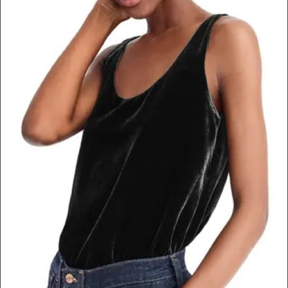 J. Crew NWT Petite Black V-Neck Velvet Tank Top Size 4P