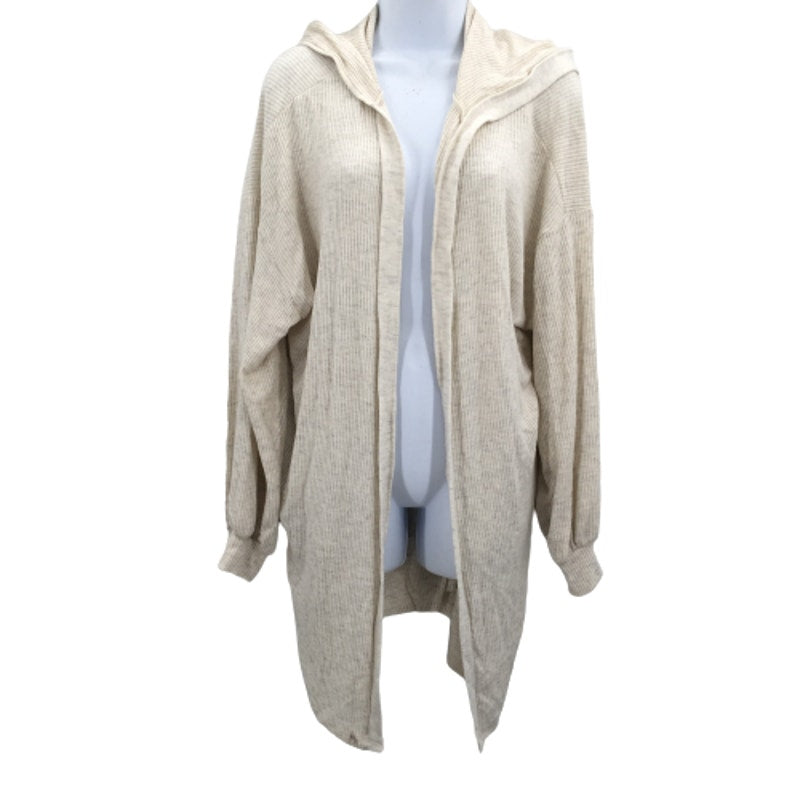 Treasure & Bond Open Front Ribbed Cozy Hooded Cardigan Heather Beige Medium NWT