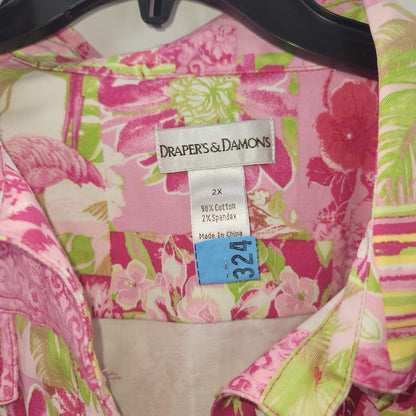 Draper & Damons Womens 2X Casual Pink Yellow Lightweight Coat Jacket