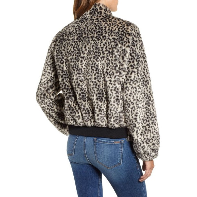 Vigoss NWT Leopard Print Faux Fur Bomber Jacket Brown Size Small