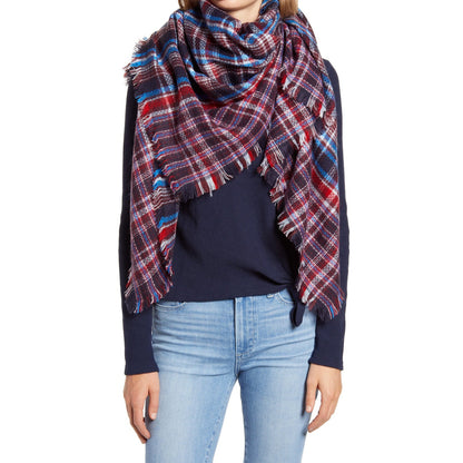 Treasure & Bond Oversized Woven Wrap Shawl Scarf Eyelash Fringe Plaid NWT