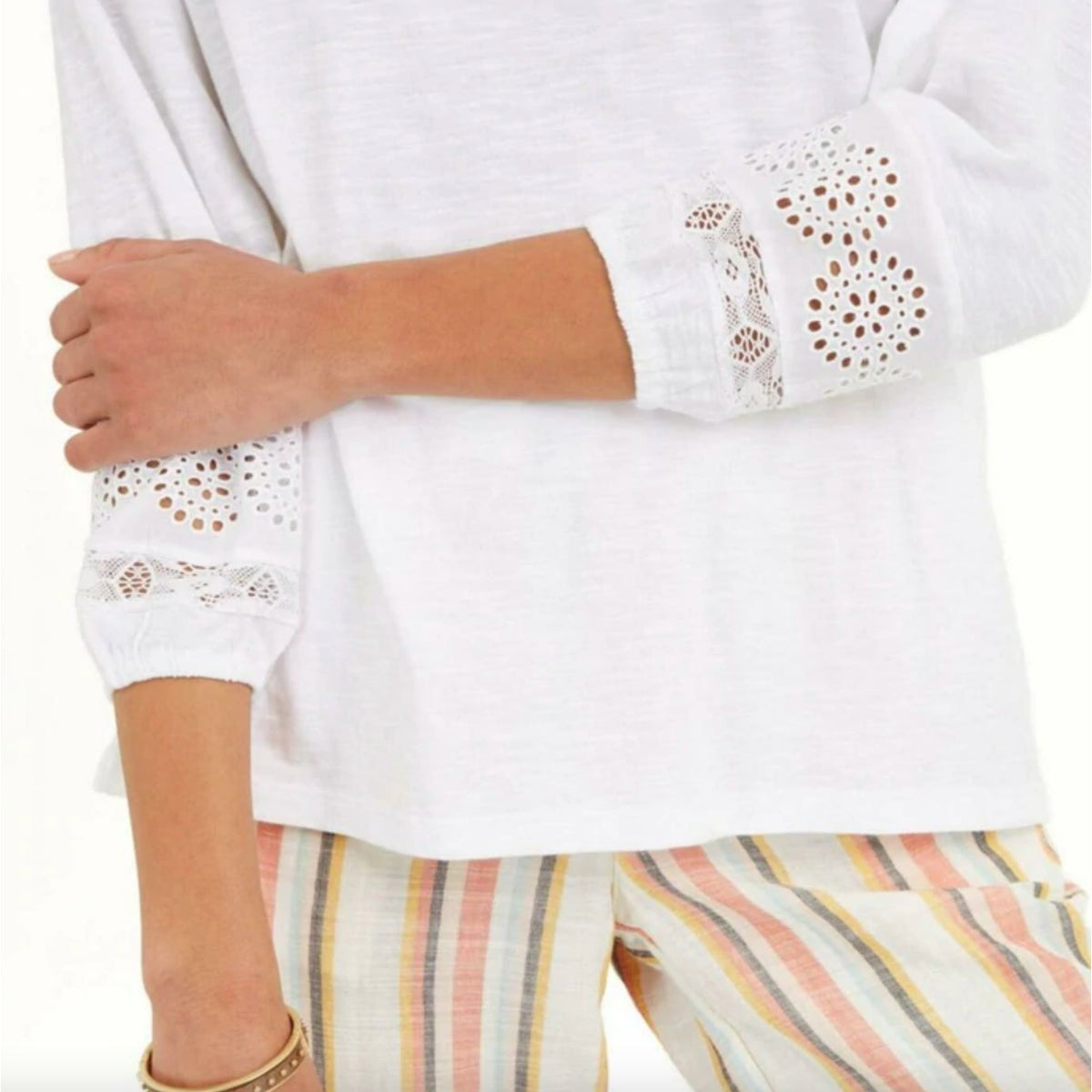 Style Co NWT Eyelet Lace Peasant Top Blouse 3/4 Sleeves Bright White Medium