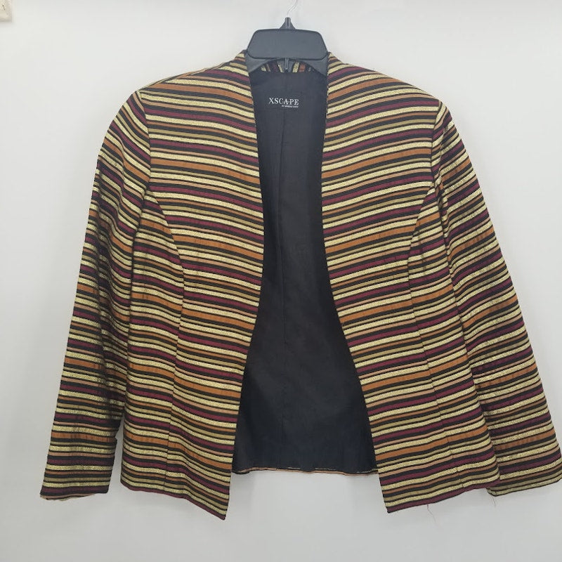 xscape gold tones blazer striped long sleeve lined VINTAGE disco Size 14 MEDIUM