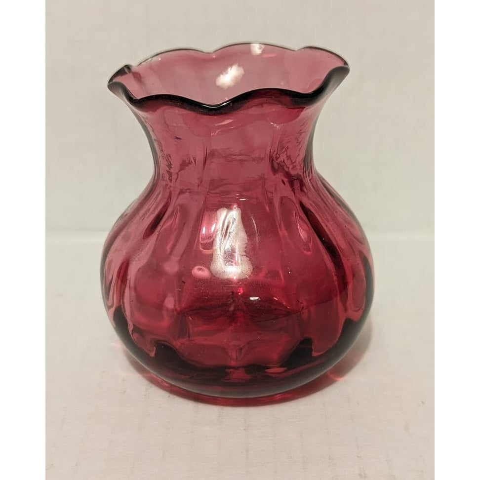 Vintage Cranberry Miniature Vase Flare Petaled Neck Pilgrim or Fenton Glass Pink
