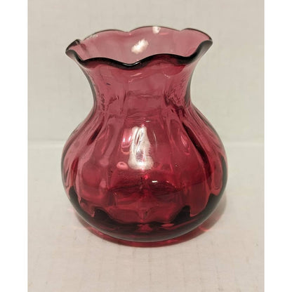 Vintage Cranberry Miniature Vase Flare Petaled Neck Pilgrim or Fenton Glass Pink