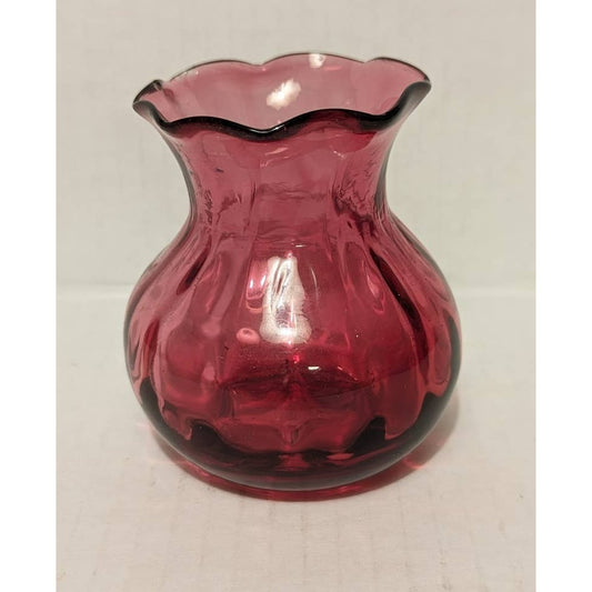 Vintage Cranberry Miniature Vase Flare Petaled Neck Pilgrim or Fenton Glass Pink
