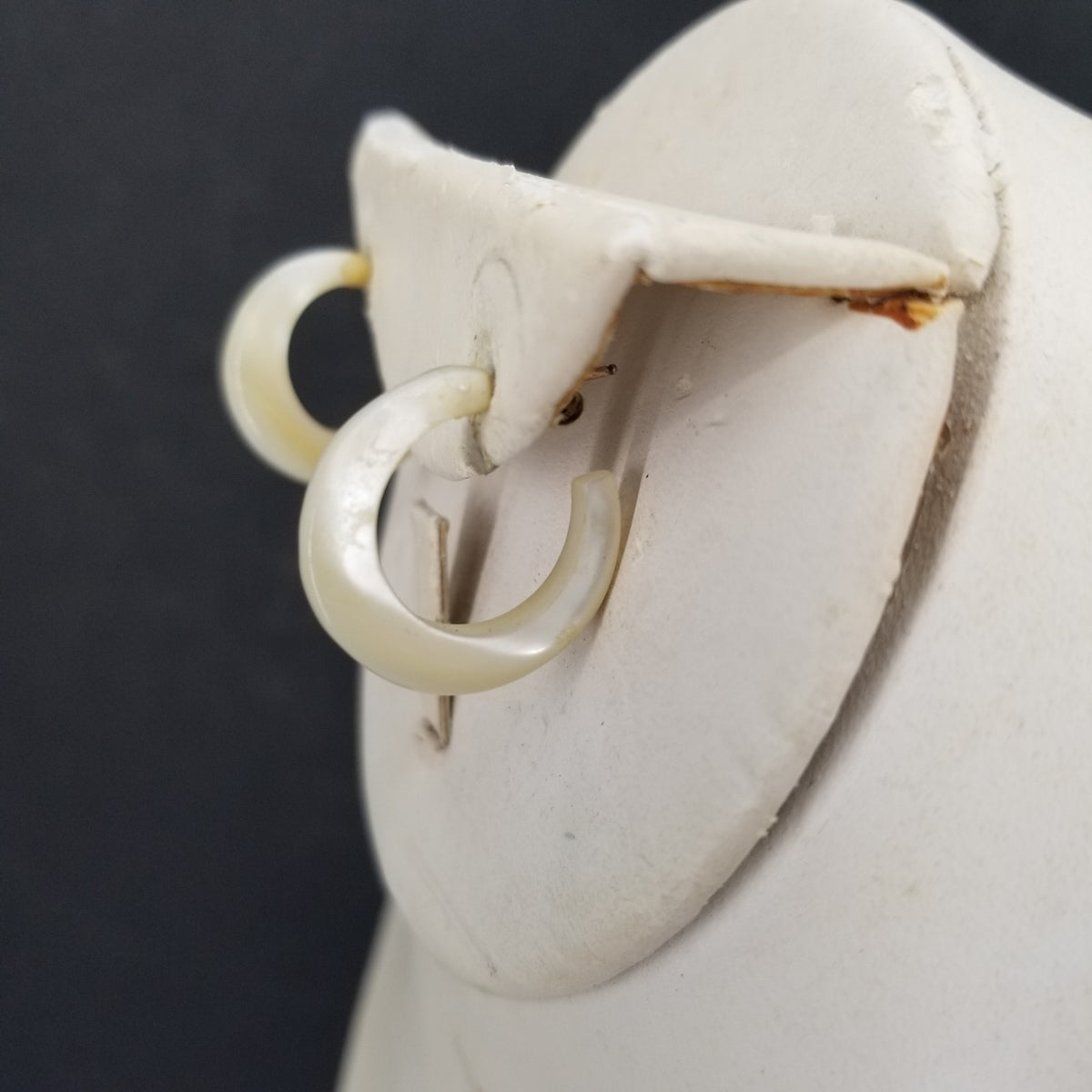 Vintage White Faux Shell or Bone Crescent Moon Wrap Under Post Hoops