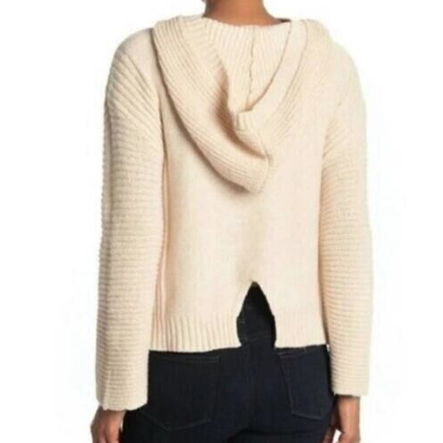 Abound Hooded Pullover Rib Knit Sweater Size Small in Beige Oatmeal Heather NWT