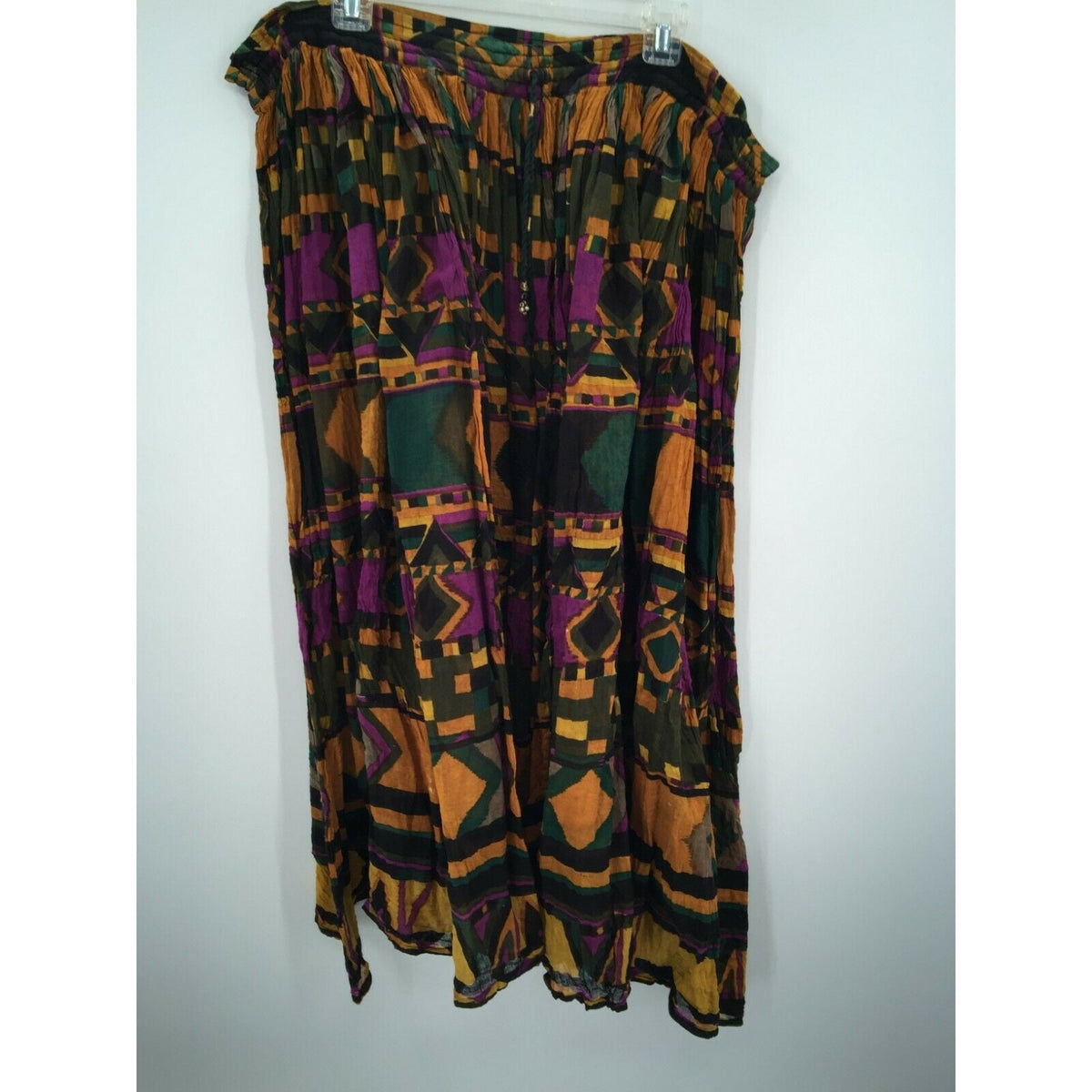 Just Class Abstract Pleated Skirt Drawstring Waist Multicolor Large boho