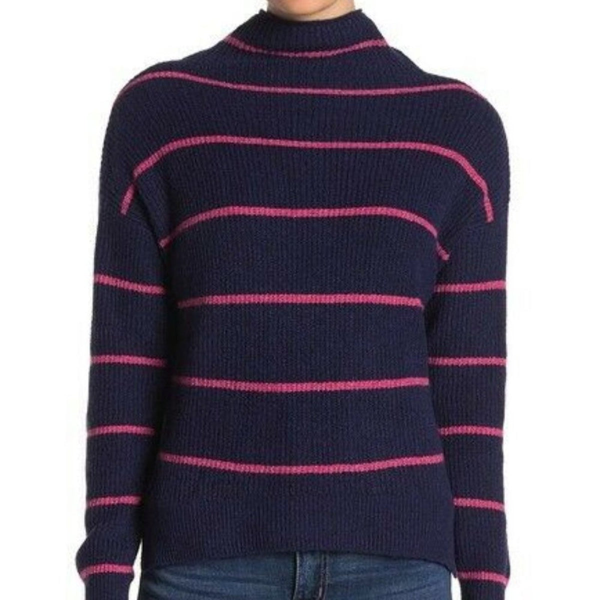 NWT Abound Mock Neck Pullover Sweater Ribbed Knit XX-Large Blue Pink Striped