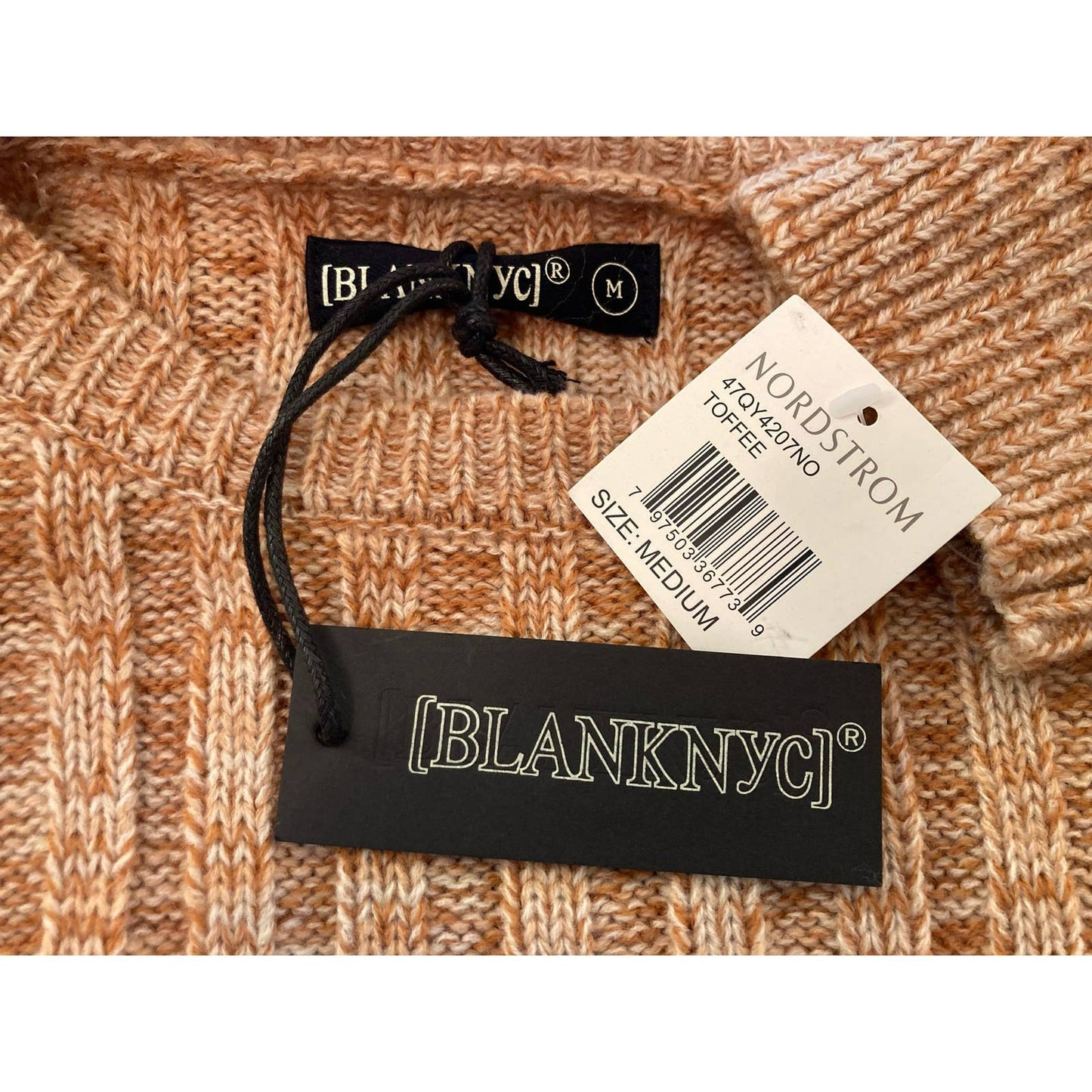 BlankNYC Soft Crew Neck Rib Knit Pullover Sweater Sz Medium Toffee Heather NWT