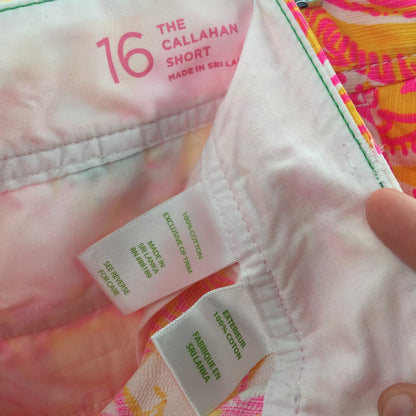 Lilly Pulitzer Callahan Sunshine Yellow Sea Be Seen Pink Orange Shorts Size 16