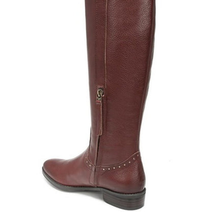 Sam Edelman Pull-On Prina Riding Boot Round Toe Side Zip Leather 7M Brass Detail
