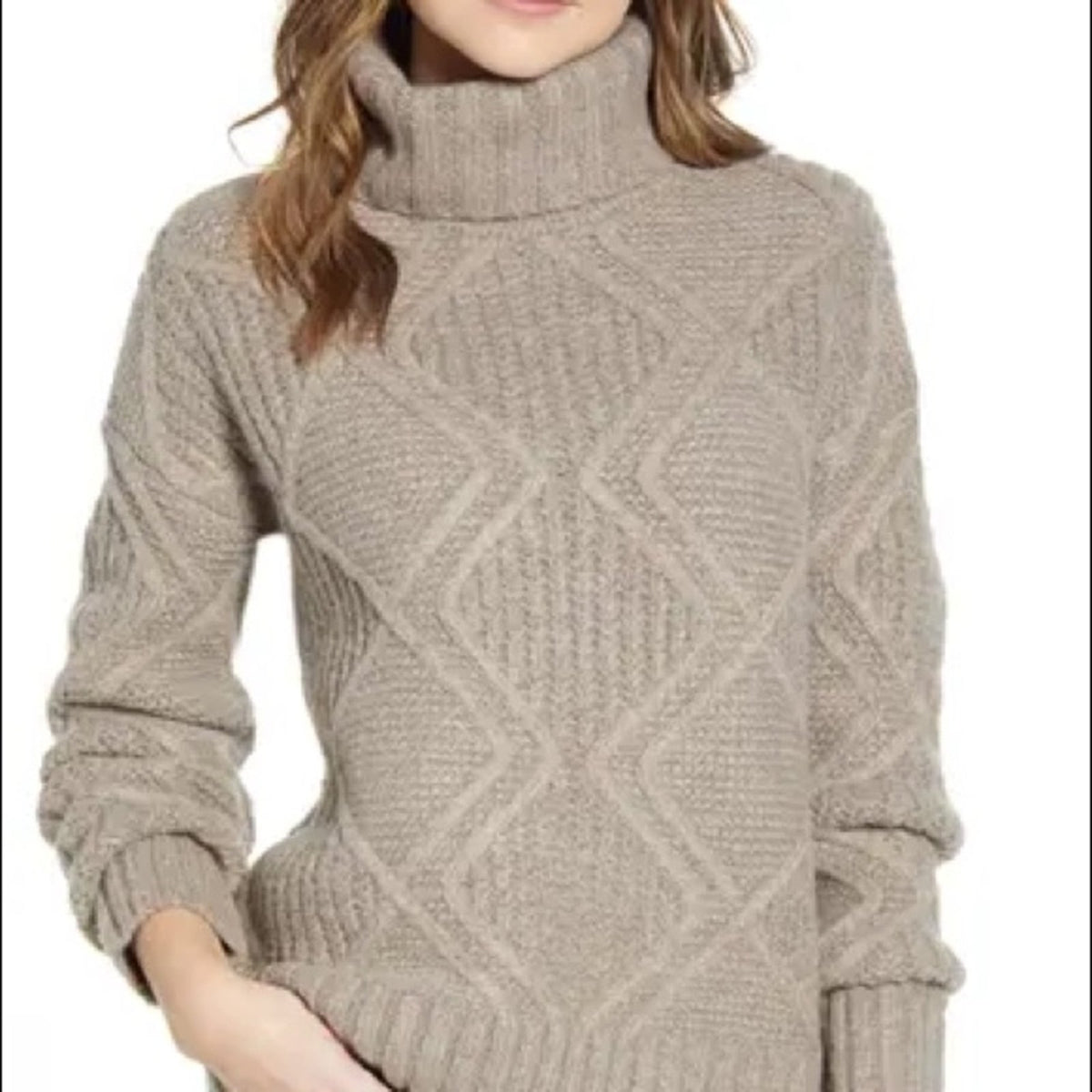 Caslon NWT Taupe Chunky Cable Knit Turtleneck Sweater Size XLarge