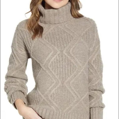 Caslon NWT Taupe Chunky Cable Knit Turtleneck Sweater Size XLarge