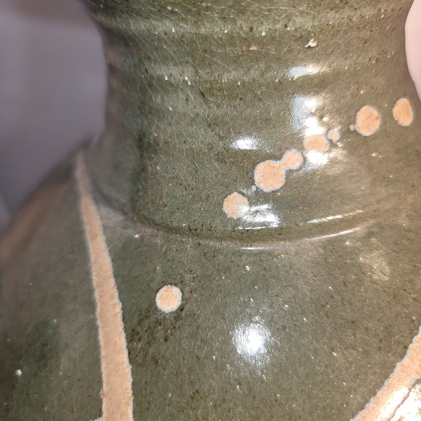 Large art pottery vase URN Clay Signed Pennington Green Blue Modern Design 15.5