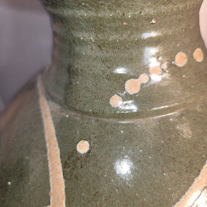 Large art pottery vase URN Clay Signed Pennington Green Blue Modern Design 15.5