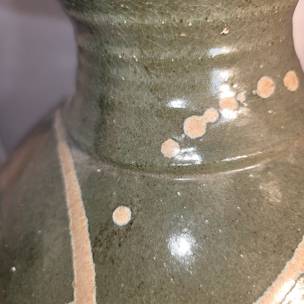 Large art pottery vase URN Clay Signed Pennington Green Blue Modern Design 15.5