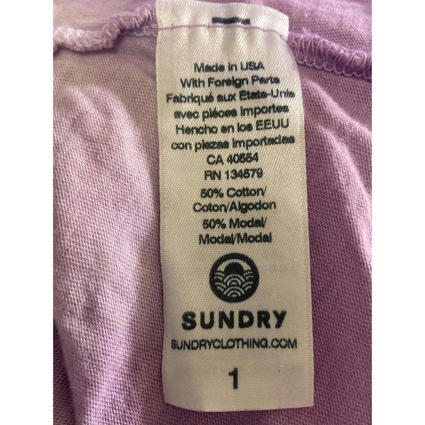 Sundry Women's Scoop Neck Long Sleeve T-Shirt Top Size 1 Small Lilac Tie Dye NWT