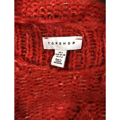 Topshop Womens 4/6 Orange Crop Chunky Cable Long Sleeve Fuzzy Sweater NEW