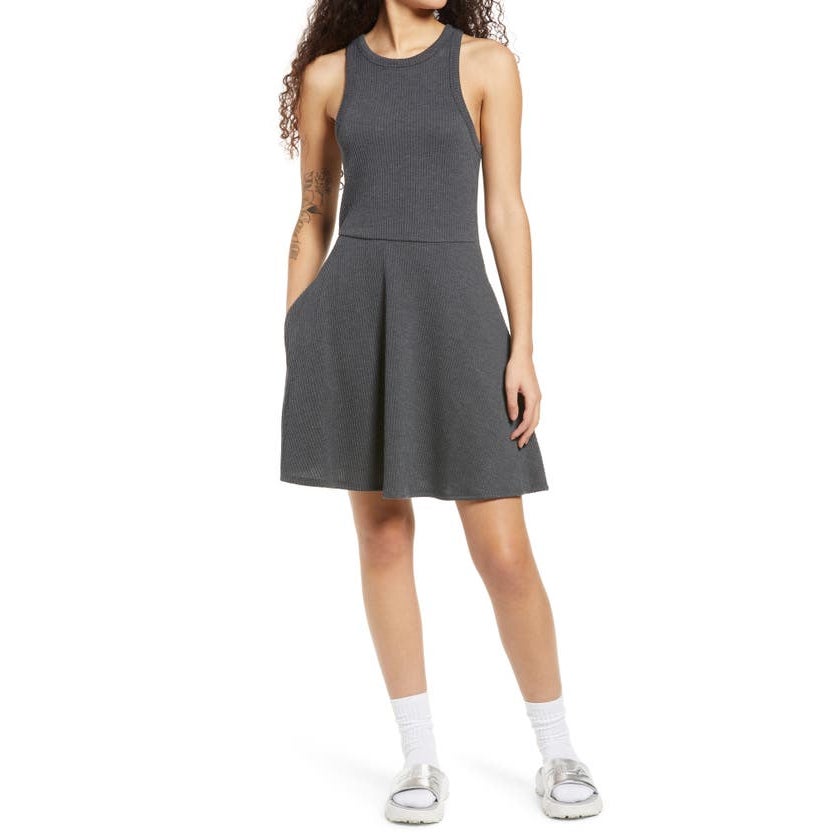 BP Sleeveless Ribbed Knit A-Line Mini Dress Grey Charcoal Heather Size XX-Small