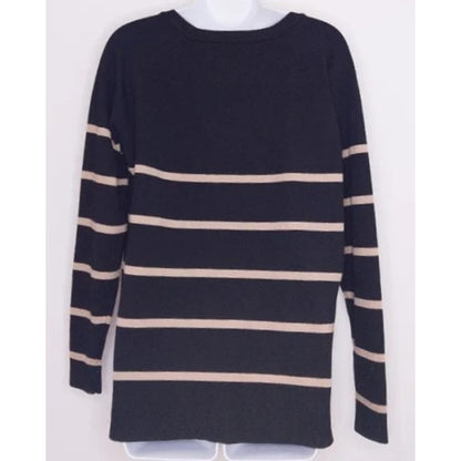 Bobeau V-Neck Front Seam Striped Pullover Top XL/Extra Large Black Oatmeal NWT