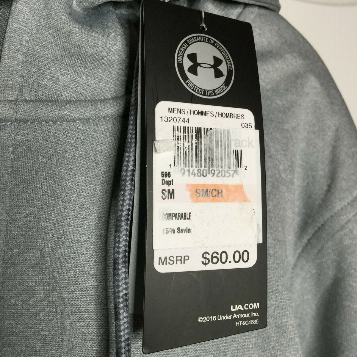 Under Armour Fleece Full-Zip Hooded Jacket Long Sleeves Ribbed Cuffs Gray Small