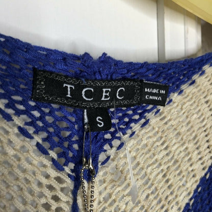 TCEC Crochet Stitch Fix Open Front Cardigan Roxanna NEW Size Small blue cream