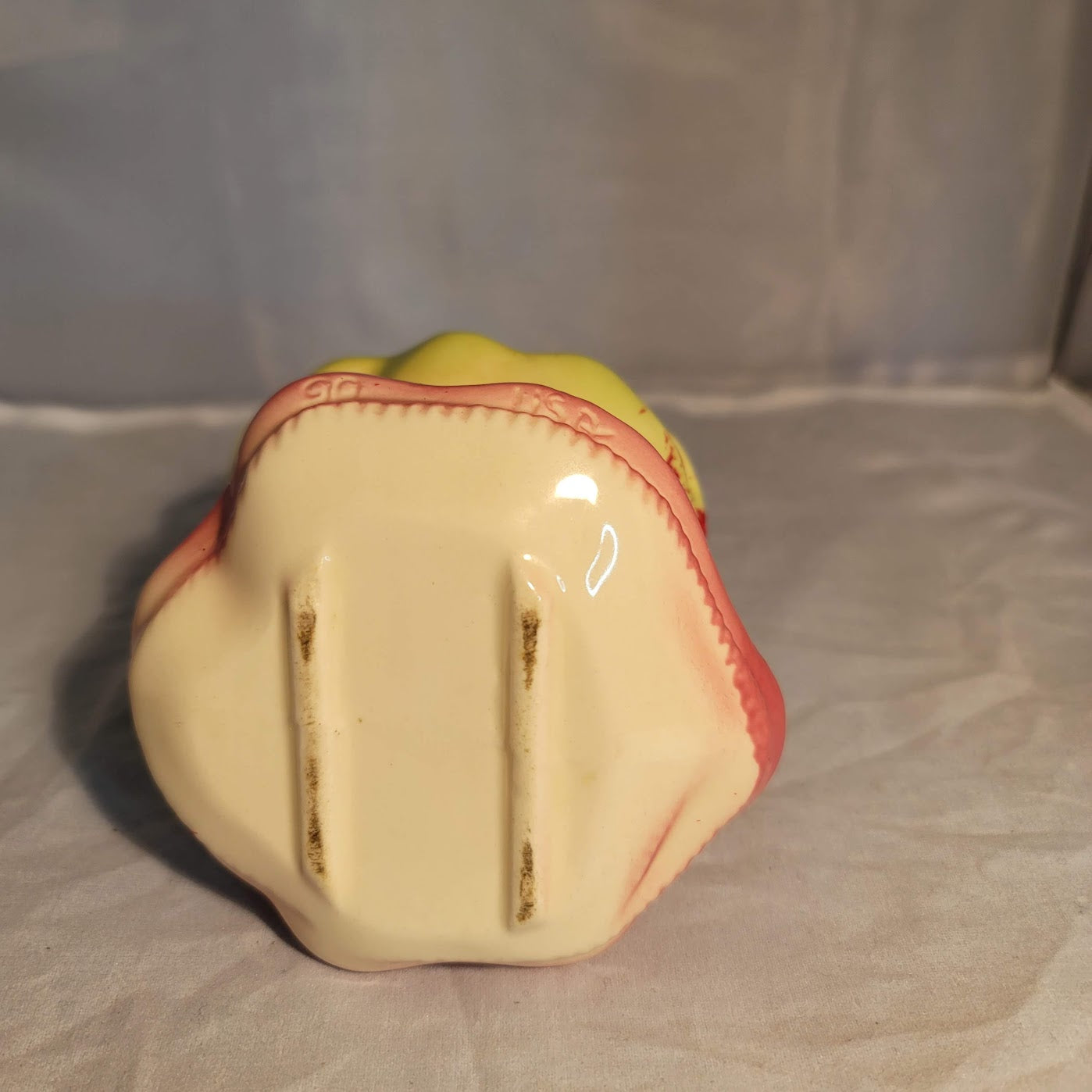 Vintage Ceramic Little Girl Planter Pink Yellow Ruffled Dress Vase 6"