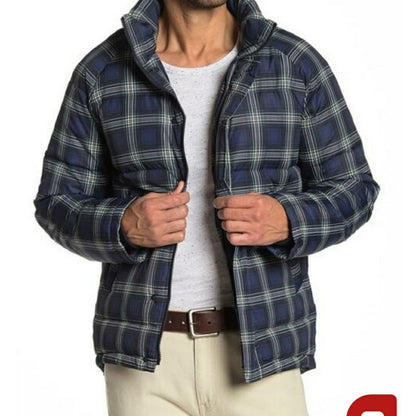 Slate & Stone Daniel Full Zip Puffer Blue Striped Plaid Jacket Size Large