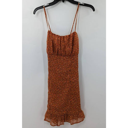 Leith XS Sun Dress Orange Floral Cross Spaghetti Strap Casual Summer Spring Ruch